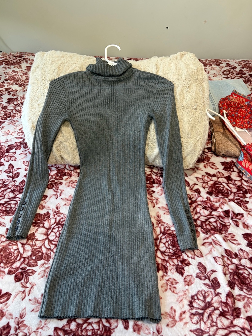 Hippie Rose Charcoal Ribbed Turtleneck Midi Dress